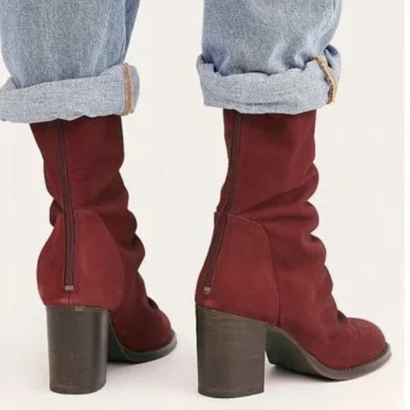 Free People Elle Block Heel Boots in Bordeaux Nubuck sz 37 (7) NWT - Picture 2 of 10